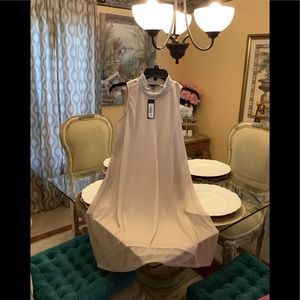 Tiana B. Dress beige sheer over beaded neckline stretchy NWT size Small